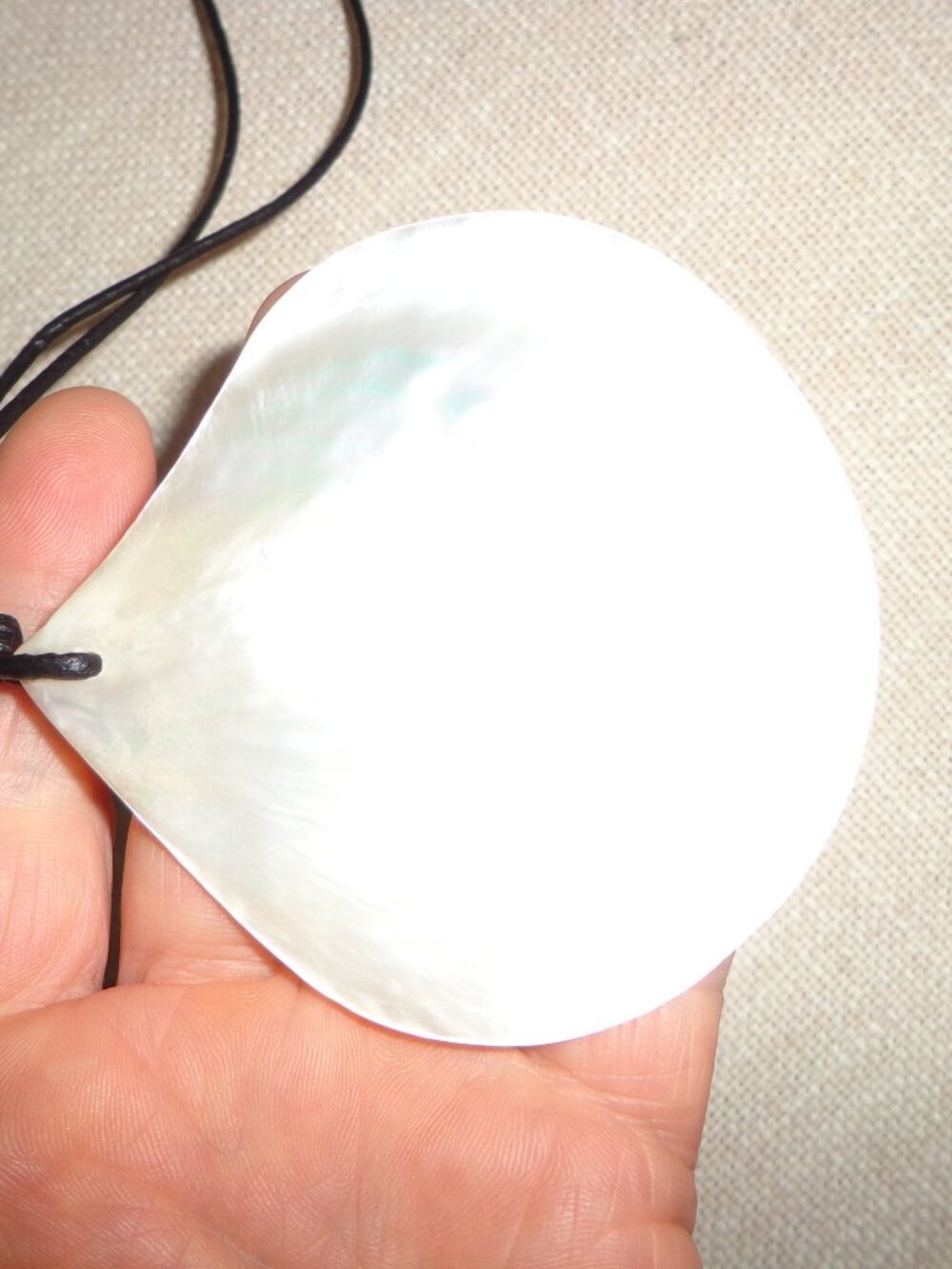 NEWHand Crafted / Hand Polished Mother of Pearl Necklace Leather Cord Adjustable - Picture 9 of 14